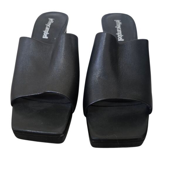 Jeffrey Campbell Caviar Mule in Black Leather size 7.5 Chunky Heels Platform - Picture 4 of 7